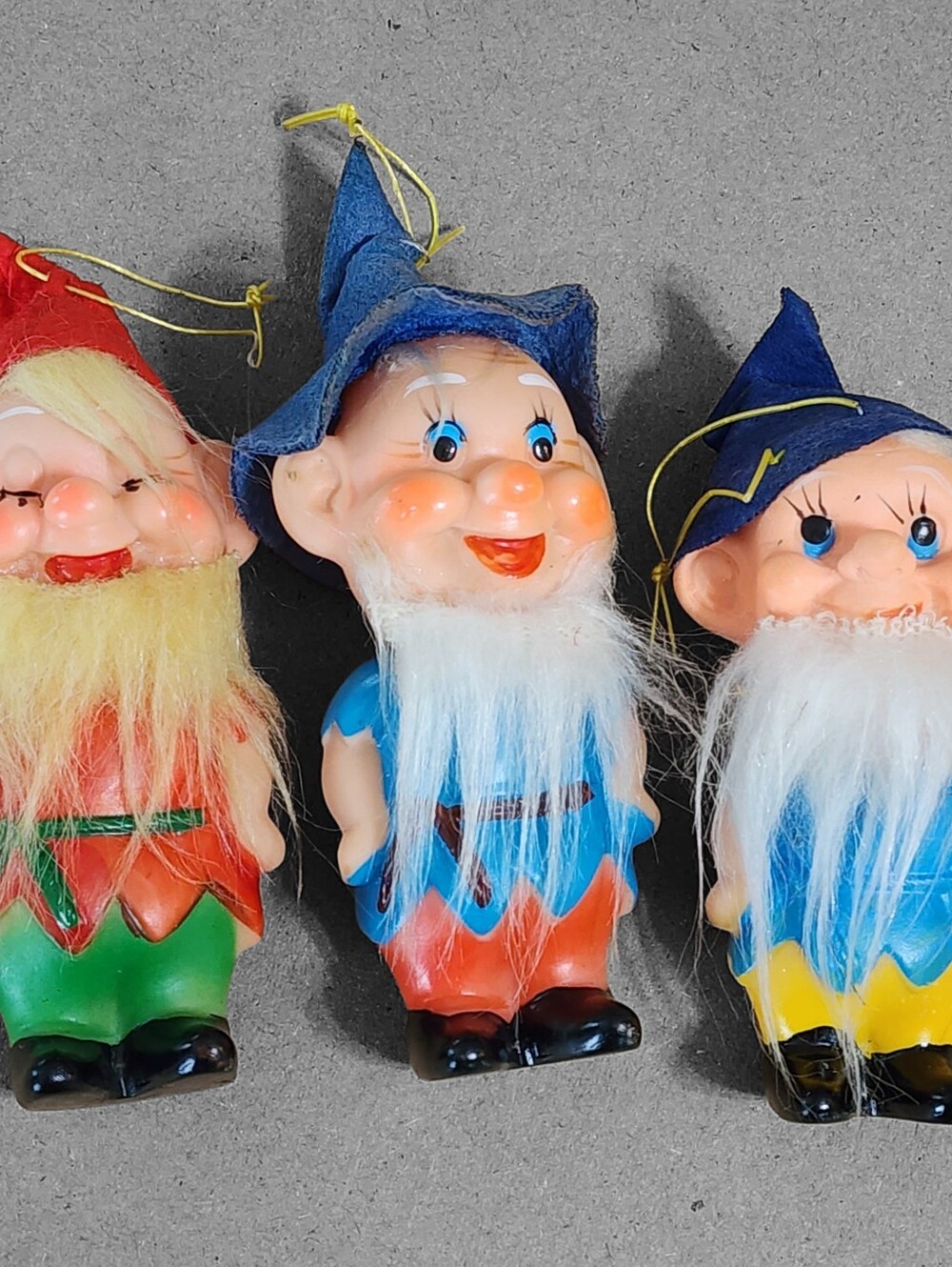 Vtg Elf Pixie Dwarf Gnome Felt Rubber Face Doll Christmas Japan Lot Of 3
